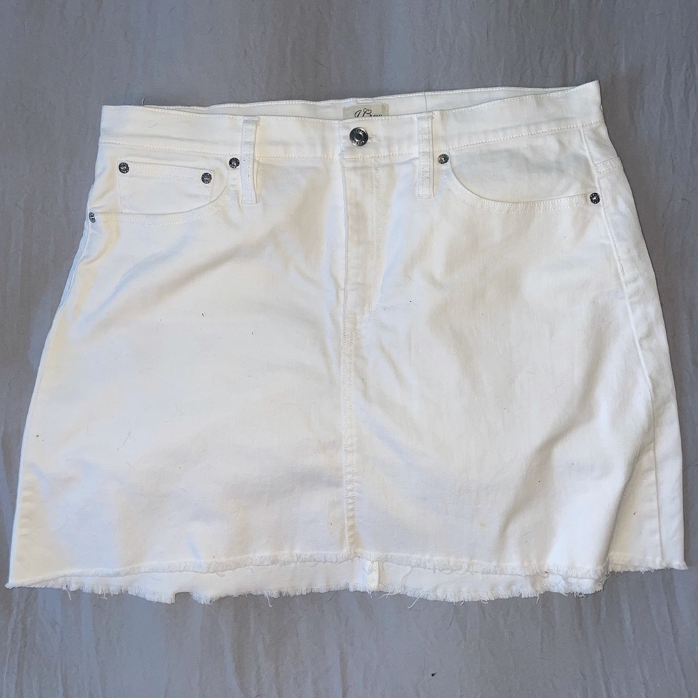J Crew white denim mini skirt